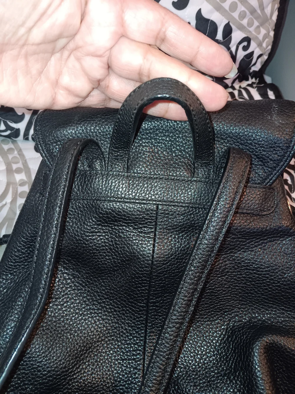 kate spade Black Pebbled Leather Drawstring Backpack